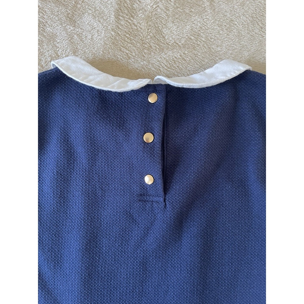 Cyrillus Paris Girls Navy Fit & Flare Dress Size 12 Peter Pan Collar Preppy - Picture 8 of 13